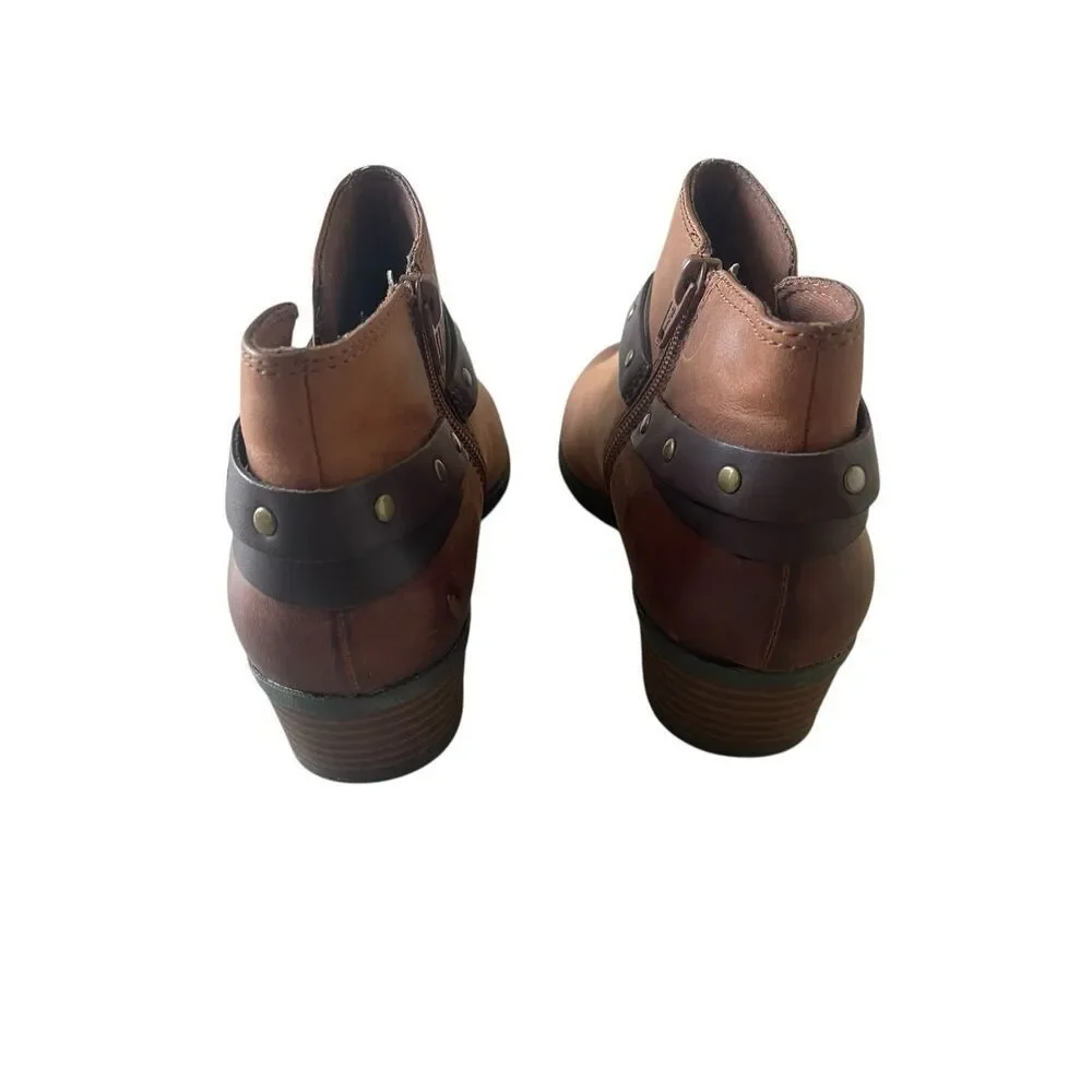 Clark’s Collection Addiy Zoei Brown Leather Ankle Boots Women’s Sz 8 8M Booties
